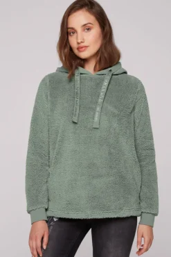 Damen CAMP DAVID & SOCCX Hoodie aus Teddyplüsch mit Sweatkapuze muted aqua