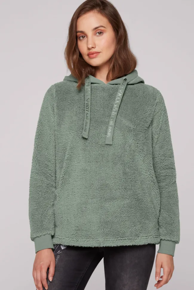 Damen CAMP DAVID & SOCCX Hoodie aus Teddyplüsch mit Sweatkapuze muted aqua
