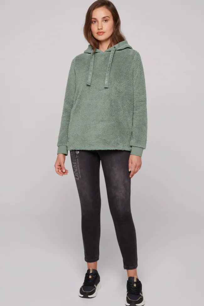 Damen CAMP DAVID & SOCCX Hoodie aus Teddyplüsch mit Sweatkapuze muted aqua