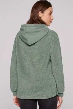 Damen CAMP DAVID & SOCCX Hoodie aus Teddyplüsch mit Sweatkapuze muted aqua