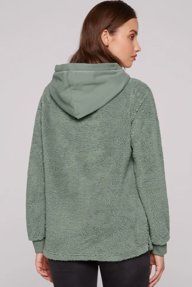 Damen CAMP DAVID & SOCCX Hoodie aus Teddyplüsch mit Sweatkapuze muted aqua