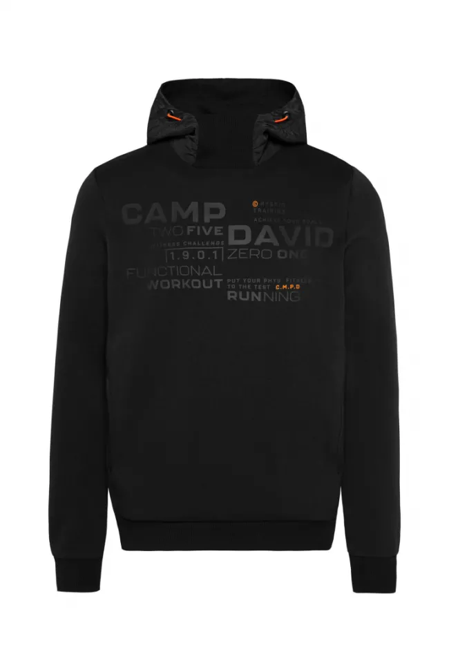 Herren CAMP DAVID & SOCCX Hoodie im Materialmix mit Artwork und Rückentasche