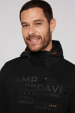 Herren CAMP DAVID & SOCCX Hoodie im Materialmix mit Artwork und Rückentasche
