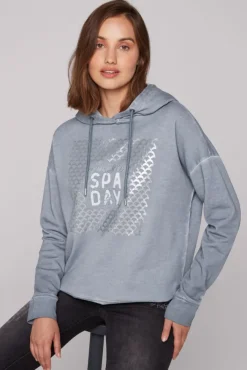 Damen CAMP DAVID & SOCCX Hoodie Oil Dyed mit Artwork cold grey
