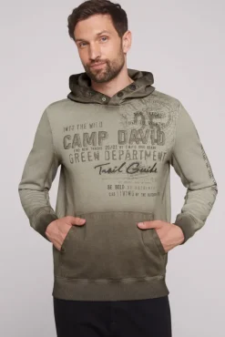 Herren CAMP DAVID & SOCCX Hoodie Oil Dyed mit Artworks fossil brown