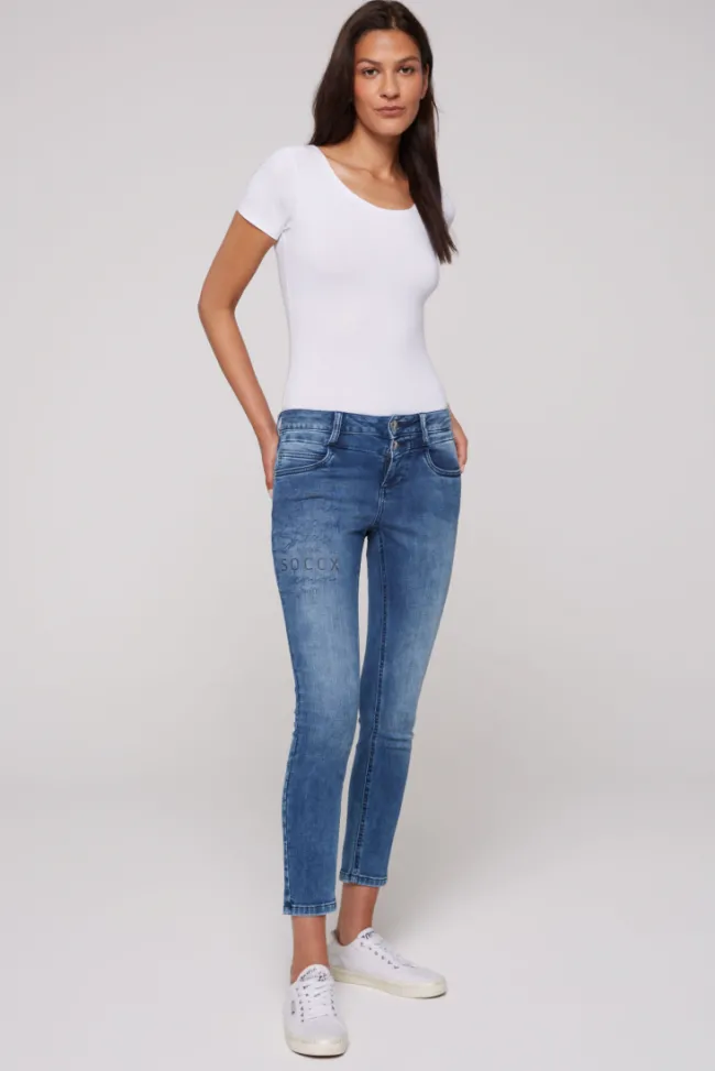 Damen CAMP DAVID & SOCCX Jeans MI:RA Slim Fit blue printed jogg
