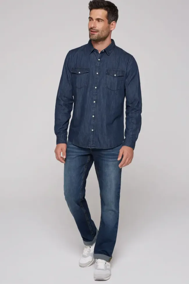Herren CAMP DAVID & SOCCX Jeanshemd Regular Fit blue vintage