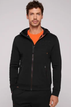 Herren CAMP DAVID & SOCCX Kapuzensweatjacke im Materialmix mit Rubber Prints