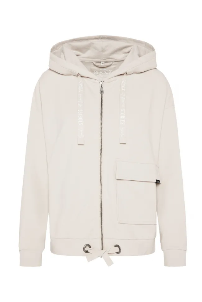 Damen CAMP DAVID & SOCCX Kapuzensweatjacke mit einer Klappentasche stone beige