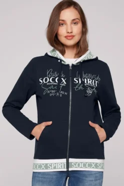 Damen CAMP DAVID & SOCCX Kapuzensweatjacke mit Intarsia-Logo-Details blue navy