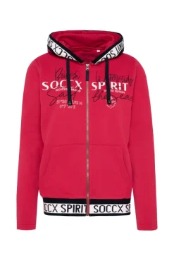 Damen CAMP DAVID & SOCCX Kapuzensweatjacke mit Intarsia-Logo-Details clear red
