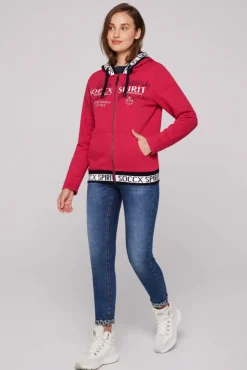 Damen CAMP DAVID & SOCCX Kapuzensweatjacke mit Intarsia-Logo-Details clear red