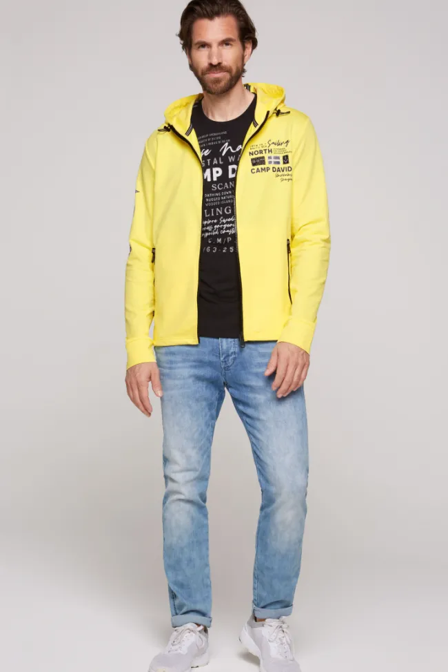 Herren CAMP DAVID & SOCCX Kapuzensweatjacke mit Label-Applikationen light lime