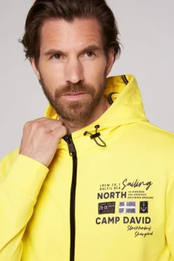 Herren CAMP DAVID & SOCCX Kapuzensweatjacke mit Label-Applikationen light lime