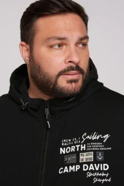 Herren CAMP DAVID & SOCCX Kapuzensweatjacke mit Label-Applikationen