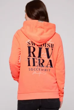 Damen CAMP DAVID & SOCCX Kapuzensweatjacke mit Rückenprint neon orange