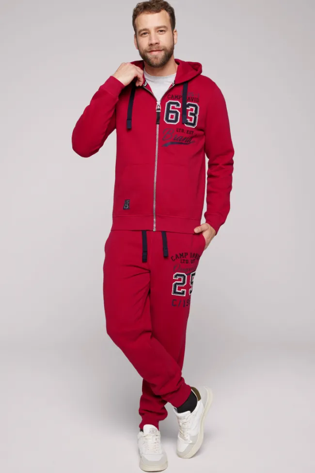 Herren CAMP DAVID & SOCCX Kapuzensweatjacke mit Retro-Artwork royal red
