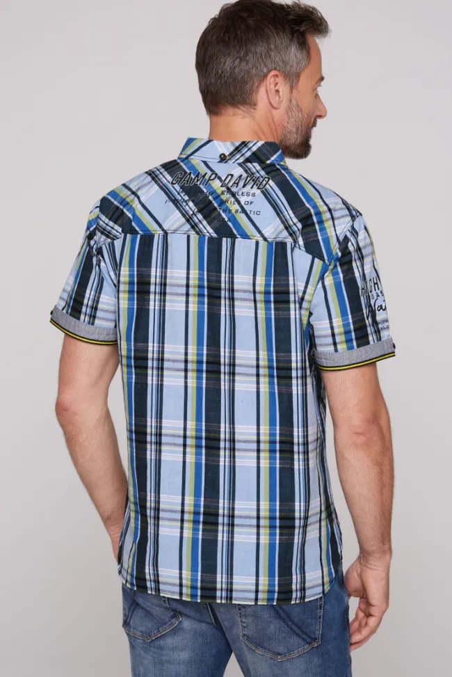 Herren CAMP DAVID & SOCCX Karohemd mit kleineren Artworks summer blue