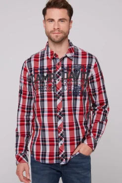 Herren CAMP DAVID & SOCCX Karohemd mit Label-Applikationen flight red