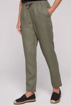 Damen CAMP DAVID & SOCCX Klassische Leinenhose mit Elastikbund desert olive | XXXL