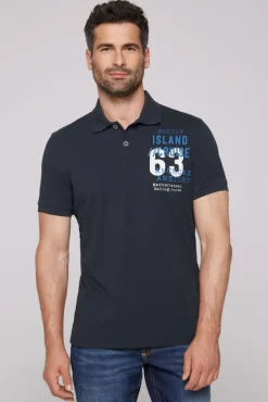 Herren CAMP DAVID & SOCCX Kurzarmpolo aus Pikee mit Label Print classic navy