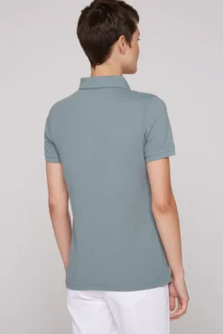 Damen CAMP DAVID & SOCCX Kurzarmpolo aus Pikee mit Logo Print grey green