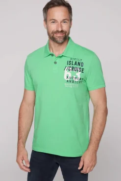 Herren CAMP DAVID & SOCCX Kurzarmpolo aus Pikee mit Label Print regatta green