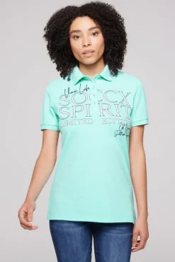 Damen CAMP DAVID & SOCCX Kurzarmpolo aus Pikee mit Logo Print aqua green