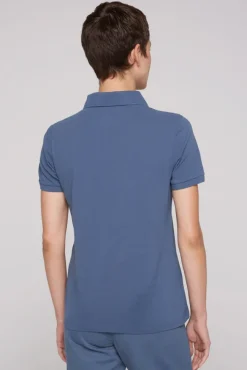 Damen CAMP DAVID & SOCCX Kurzarmpolo aus Pikee mit Logo Print blue haze