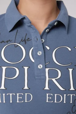 Damen CAMP DAVID & SOCCX Kurzarmpolo aus Pikee mit Logo Print blue haze