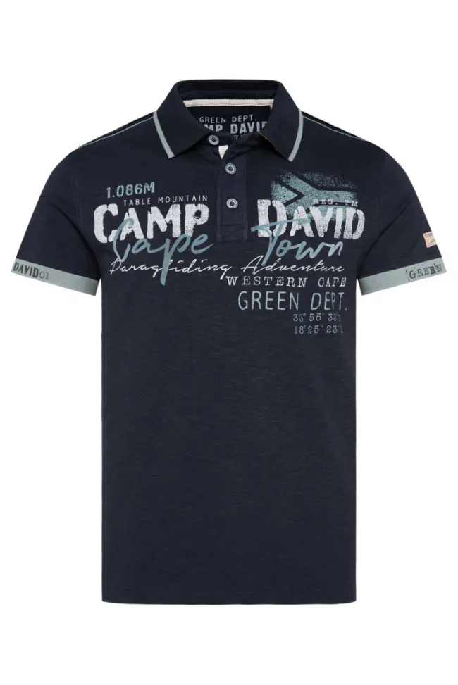 Herren CAMP DAVID & SOCCX Kurzarmpolo mit Flockprint und Tapes blue navy
