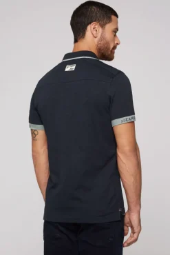 Herren CAMP DAVID & SOCCX Kurzarmpolo mit Flockprint und Tapes blue navy
