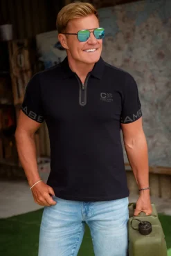 Herren CAMP DAVID & SOCCX Kurzarmpolo mit Folienprints blue navy
