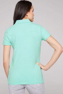 Damen CAMP DAVID & SOCCX Kurzarmpolo mit Print und Pailletten neo aqua