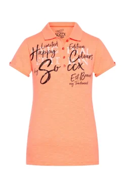 Damen CAMP DAVID & SOCCX Kurzarmpolo mit Print und Pailletten neon orange