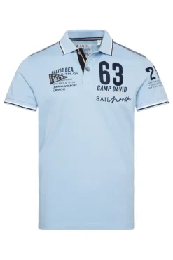 Herren CAMP DAVID & SOCCX Kurzarmpolo Pikee mit Logo Artworks summer blue