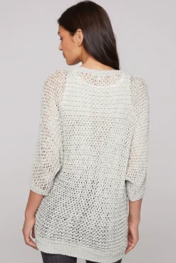 Damen CAMP DAVID & SOCCX Kurzarm-Pullover aus Strukturgarn stone beige