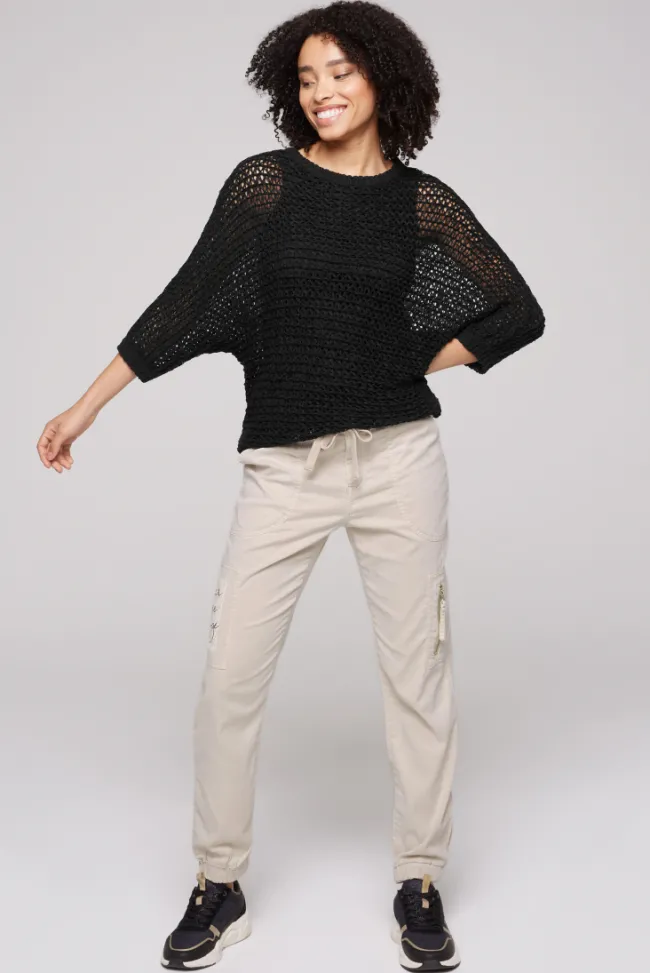 Damen CAMP DAVID & SOCCX Kurzarm-Pullover aus Strukturgarn