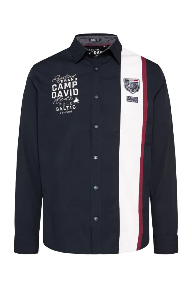Herren CAMP DAVID & SOCCX Langarmhemd mit Color-Blocking und Artworks blue navy