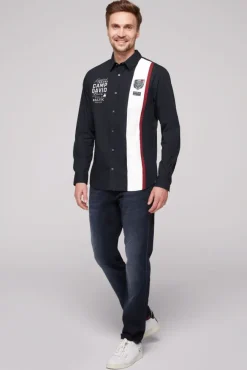 Herren CAMP DAVID & SOCCX Langarmhemd mit Color-Blocking und Artworks blue navy