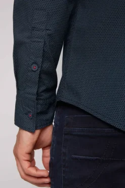 Herren CAMP DAVID & SOCCX Langarmhemd mit filigranen All Over Print blue navy