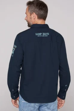 Herren CAMP DAVID & SOCCX Langarmhemd mit Logo-Stickereien blue navy