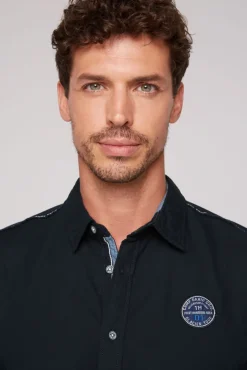 Herren CAMP DAVID & SOCCX Langarmhemd mit Strukturstreifen blue navy