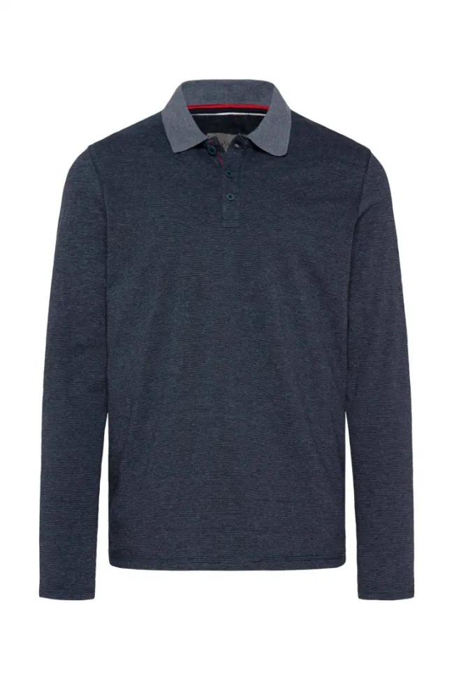 Herren CAMP DAVID & SOCCX Langarmpolo mit feinem Streifen-Dessin blue navy