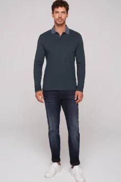 Herren CAMP DAVID & SOCCX Langarmpolo mit feinem Streifen-Dessin blue navy