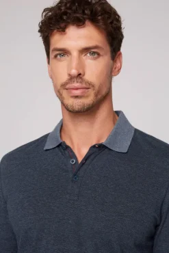 Herren CAMP DAVID & SOCCX Langarmpolo mit feinem Streifen-Dessin blue navy
