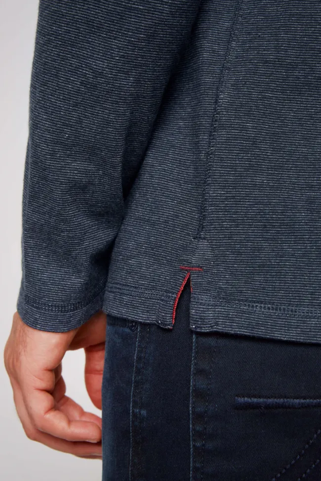 Herren CAMP DAVID & SOCCX Langarmpolo mit feinem Streifen-Dessin blue navy