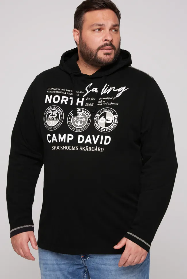 Herren CAMP DAVID & SOCCX Langarmshirt mit Kapuze und Print