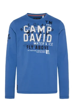 Herren CAMP DAVID & SOCCX Langarmshirt mit Label-Applikationen strong blue