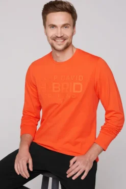 Herren CAMP DAVID & SOCCX Langarmshirt mit Rubber Print signal orange
